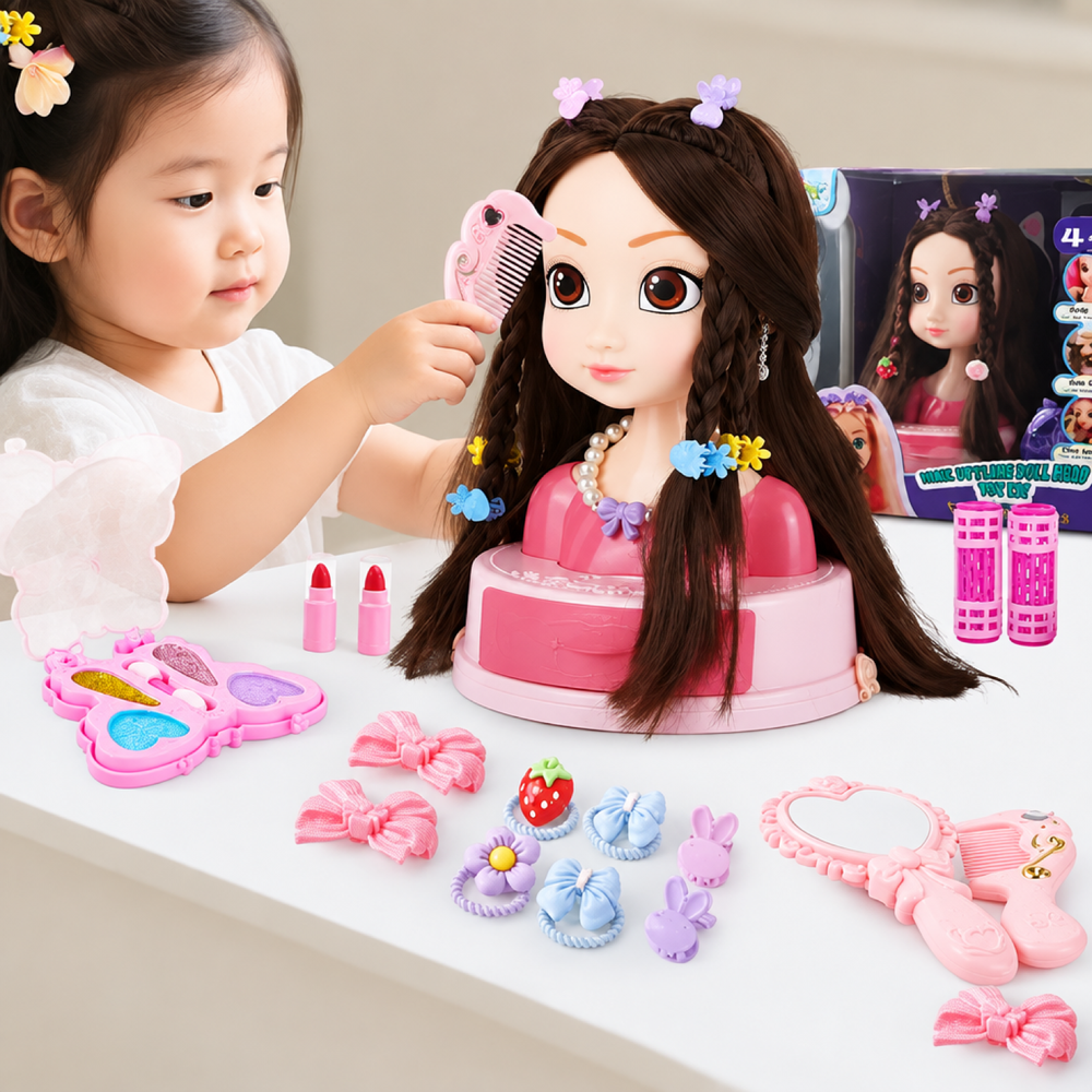 Princess Hair Styling Doll Head Toy Kit - 19 Piece Play Set
