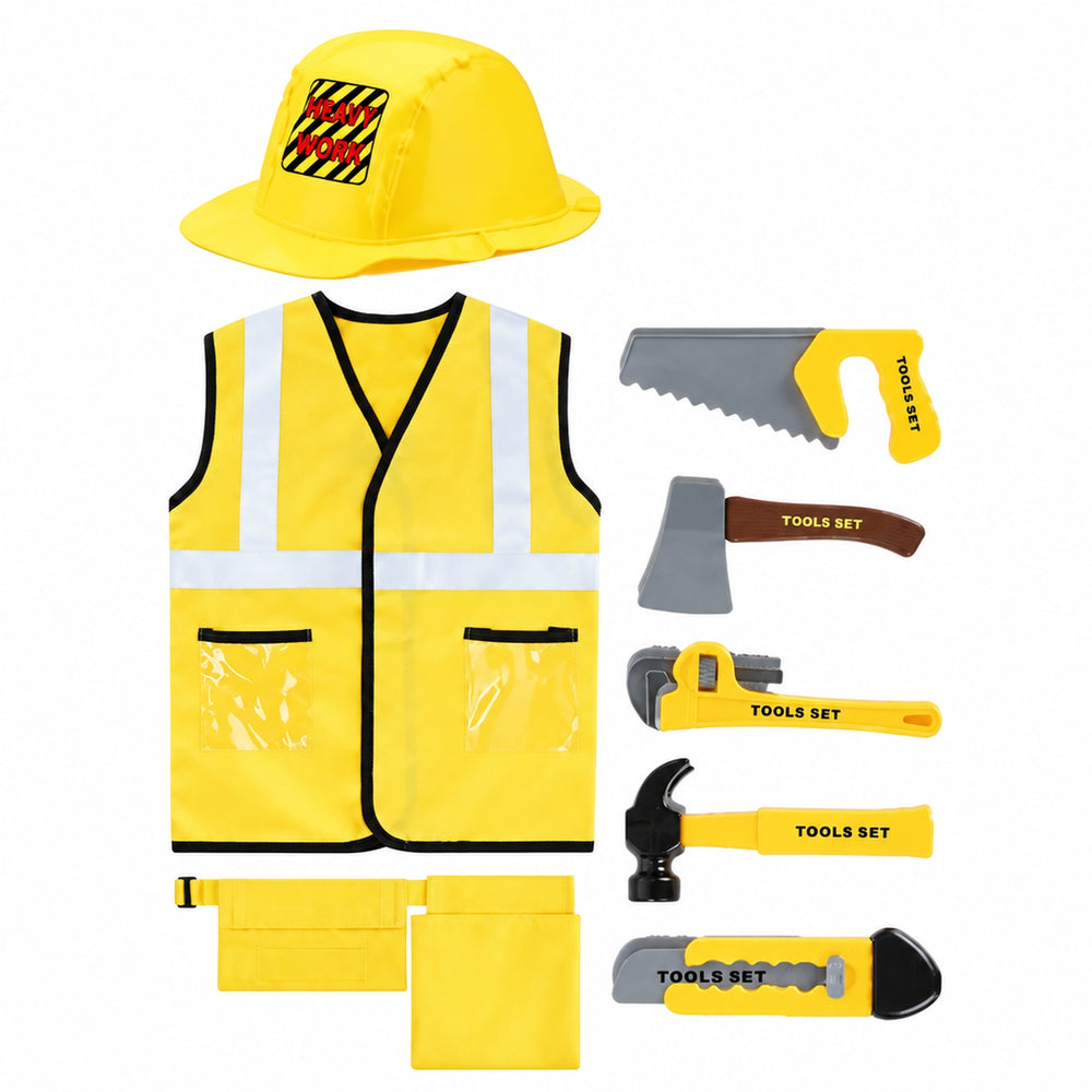 Kids Construction Worker Costume Set with Toy Tools