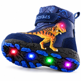Kids LED Light-Up Winter Snow Boots, Warm Faux Leather Dino Print thumbnail 4