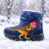 Kids LED Light-Up Winter Snow Boots, Warm Faux Leather Dino Print thumbnail 6