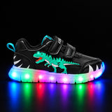 Kids LED Light-Up T-Rex Dinosaur Trainers, Leather Flashing Sneakers thumbnail 5