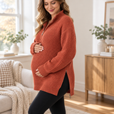Pull de grossesse en maille oversize avec fentes latérales zippées miniature 3