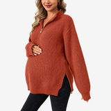 Pull de grossesse en maille oversize avec fentes latérales zippées miniature 1
