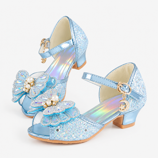 Girls' Princess Crystal Heel Sandals in silver - studio product shot on white background
