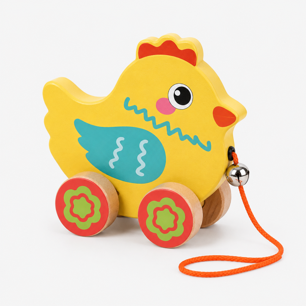 Nachziehbares Holzauto mit Tiermotiv – Montessori-Lauflernspielzeug