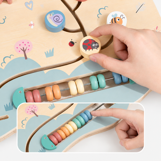 Wooden rainbow sensory busy board - sliding gradient bead abacus track