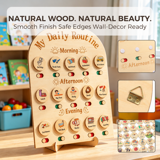 Wooden daily routine chart round icon board, product size detail
