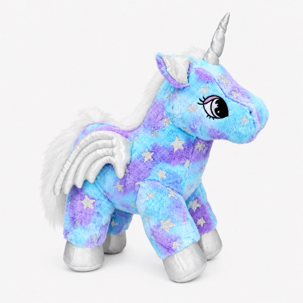 Peluche licorne magique de 27 cm avec ailes argentées et étoiles