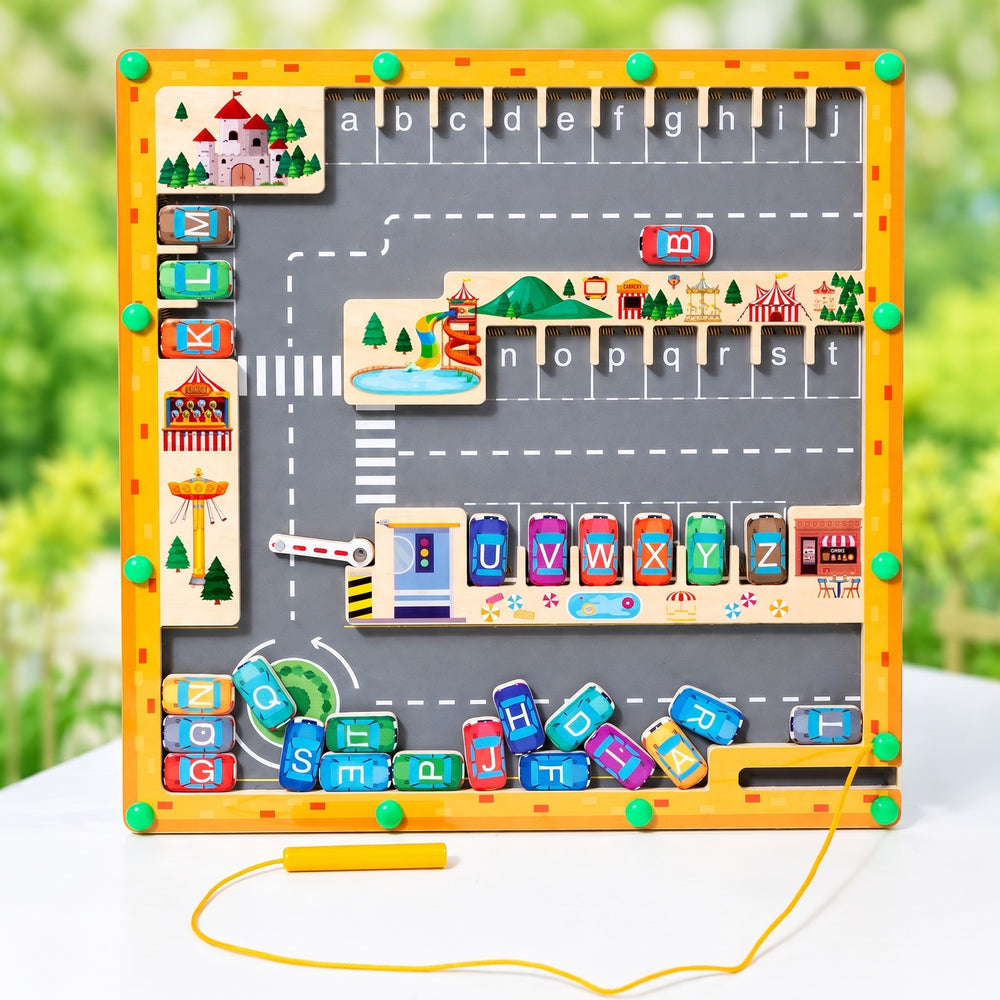 Wooden Magnetic Alphabet Maze Puzzle - City Traffic Board