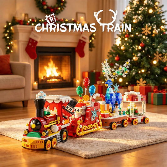 Christmas train building block set with Santa and reindeer