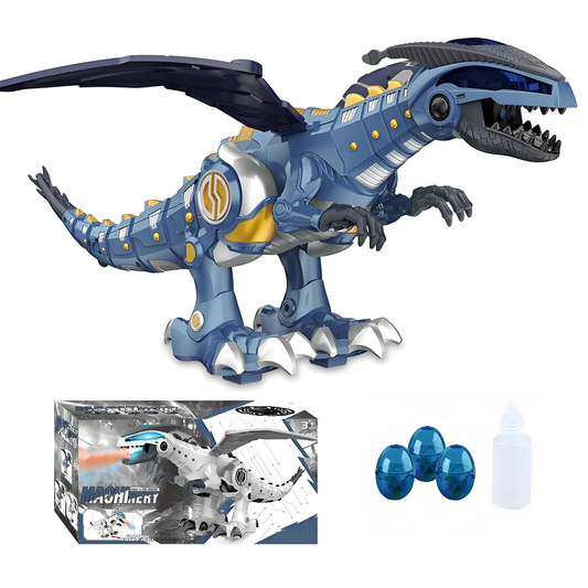 Blue mechanical walking dragon dinosaur toy with lights and sound