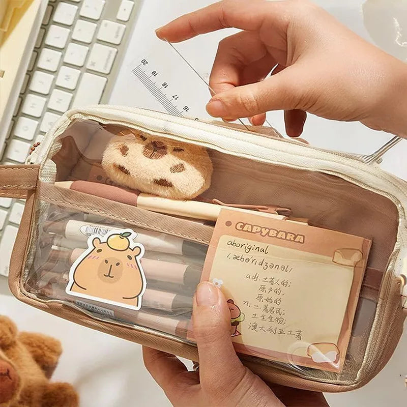 Capybara pencil case with pens inside
