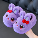 Pantoufles lapin à nœud duveteuses pour filles, chaussons d'intérieur en peluche chaude pour l'hiver miniature 4