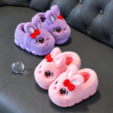 Pantoufles lapin à nœud duveteuses pour filles, chaussons d'intérieur en peluche chaude pour l'hiver miniature 6