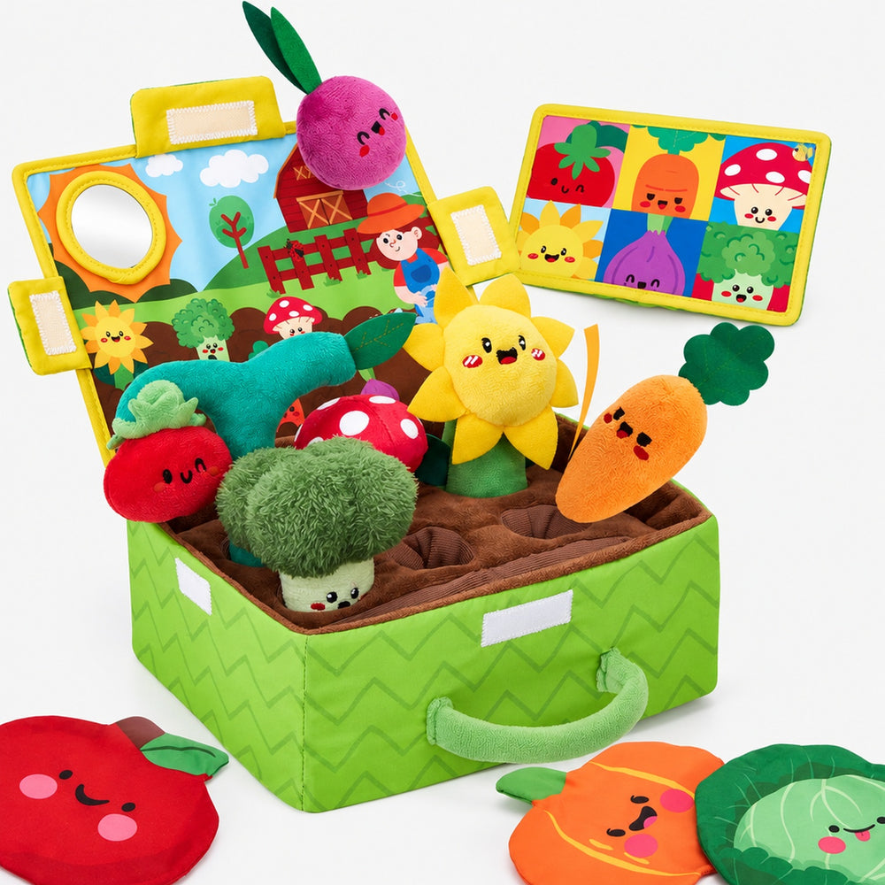 Baby Garden Plush Sensory Toy – Rattle, Mirror & Squeaker