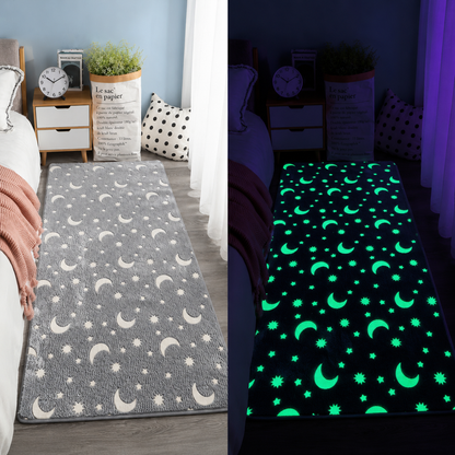 Grey moon and star glow rug