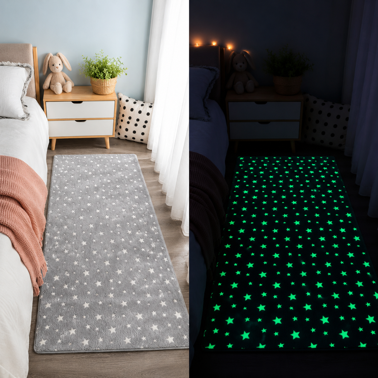 Grey starry sky glow rug