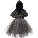 Girls Grim Reaper Tutu Dress Halloween Costume with Skeleton Cloak thumbnail 1