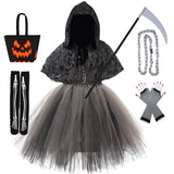 Girls Grim Reaper Tutu Dress Halloween Costume with Skeleton Cloak thumbnail 4