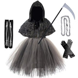 Girls Grim Reaper Tutu Dress Halloween Costume with Skeleton Cloak thumbnail 3