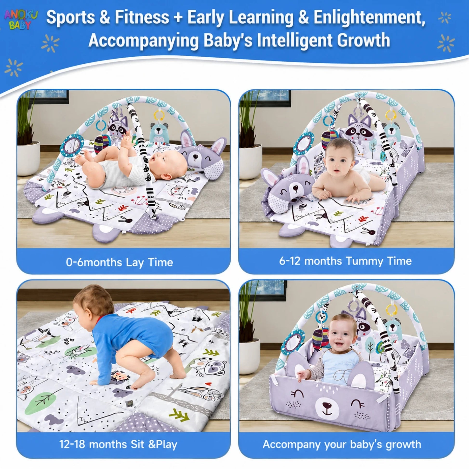 Baby activity gym play stages