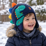 Kids Dinosaur Knitted Winter Hat with Ear Flaps miniatura 5