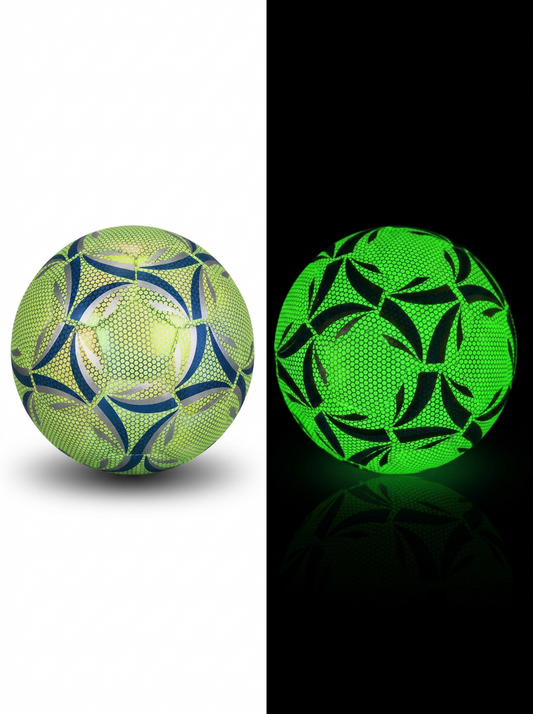 Glow-in-the-dark football glowing at night — outdoor play