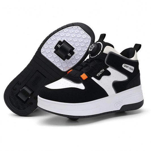 Kids roller shoes with retractable wheels, black colour