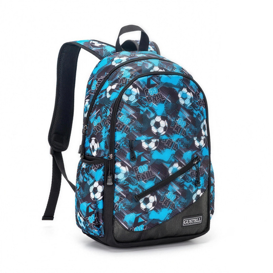 Blue football school backpack front