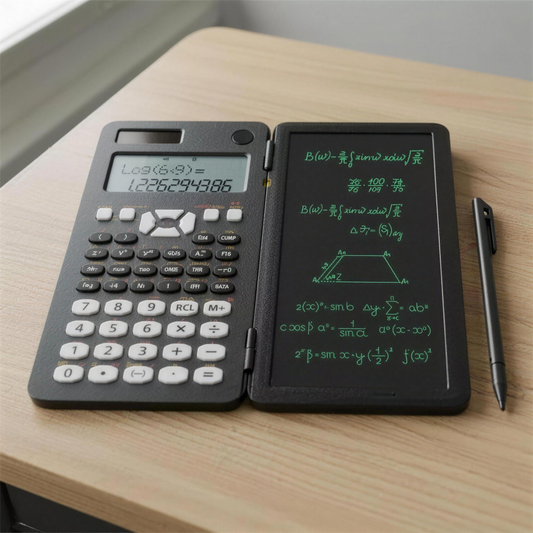 Scientific solar calculator with foldable notepad