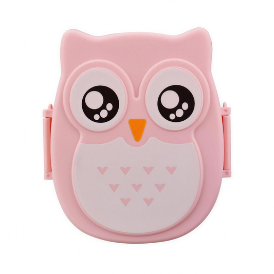Kids owl lunch box, pink, 2 compartments with cutlery