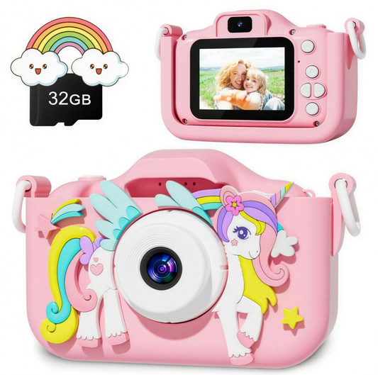 Children's digital camera in pink with unicorn design