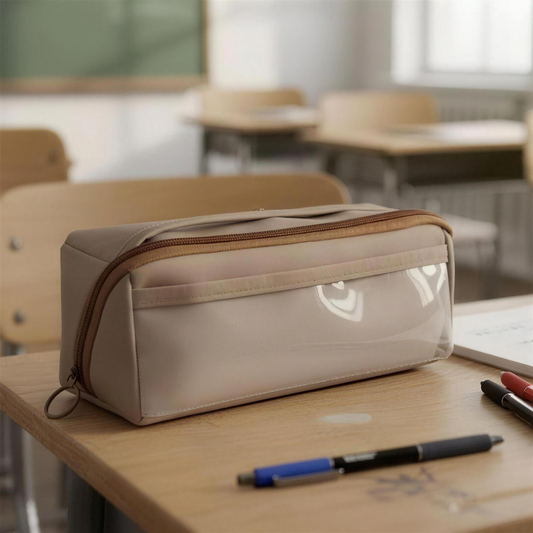 Large pencil case with clear front pocket
