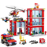 City Fire Station Building Block Set with Helicopter & Truck - 784 Pieces thumbnail 1