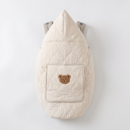 Hooded baby carrier cover in Coffee Squirrel design, warm wrap for stroller and sling
