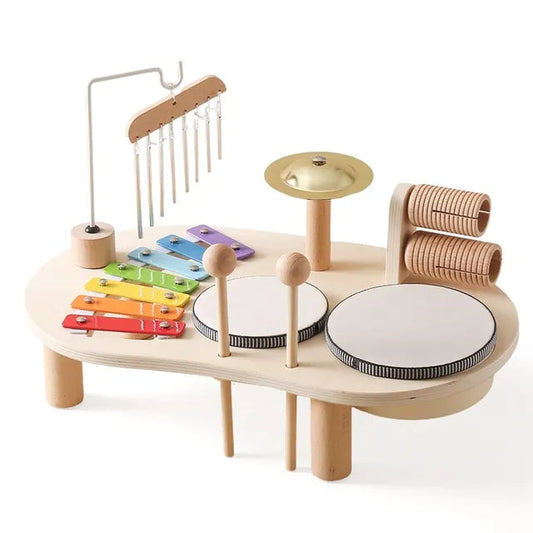 Kids wooden musical instrument play table natural wood