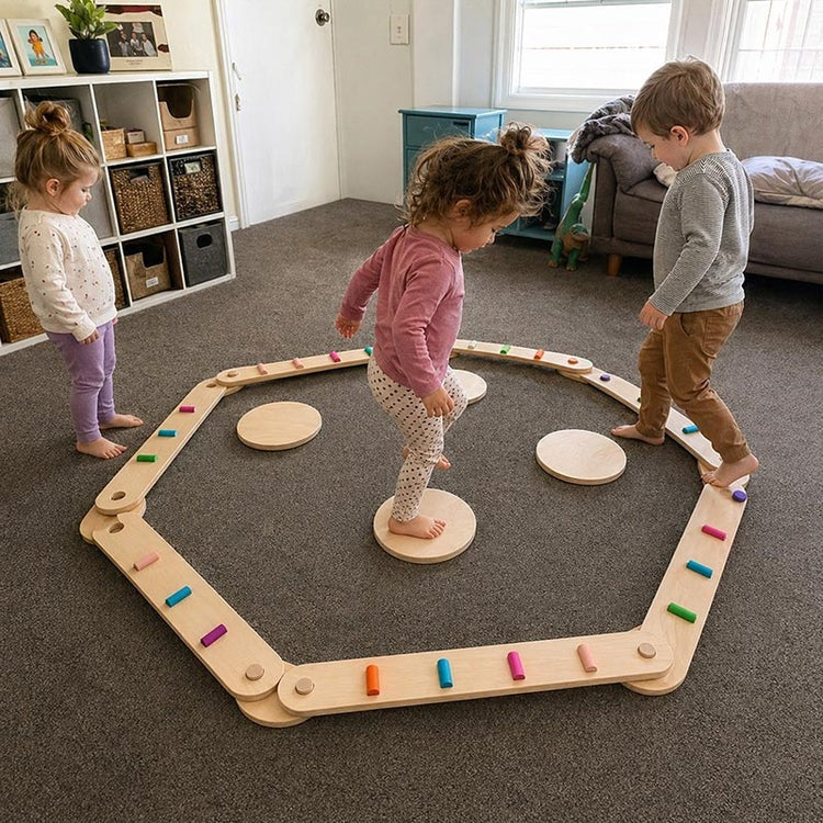Montessori balance beams and stones set