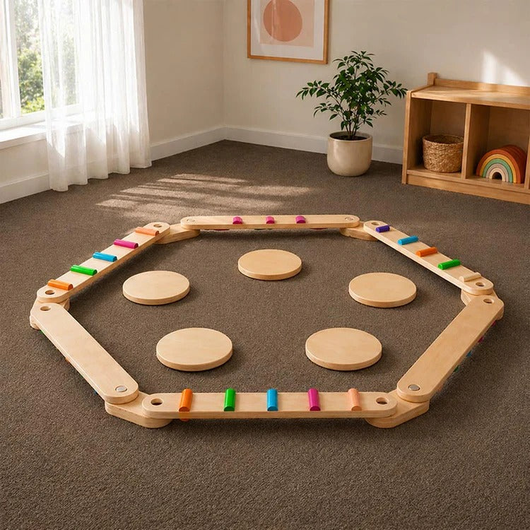 Montessori balance beams and stones set