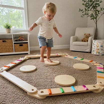 Montessori balance beams and stones set