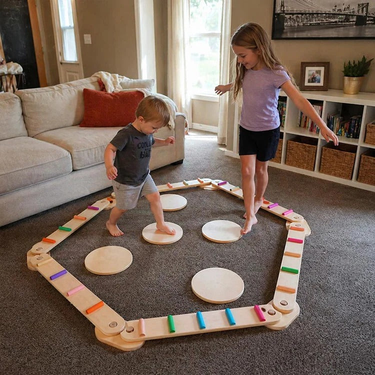 Montessori balance beams and stones set