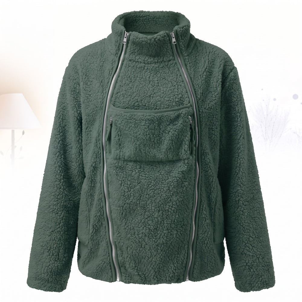 Fleece Maternity Jacket with Built-In Baby Carrier Pouch