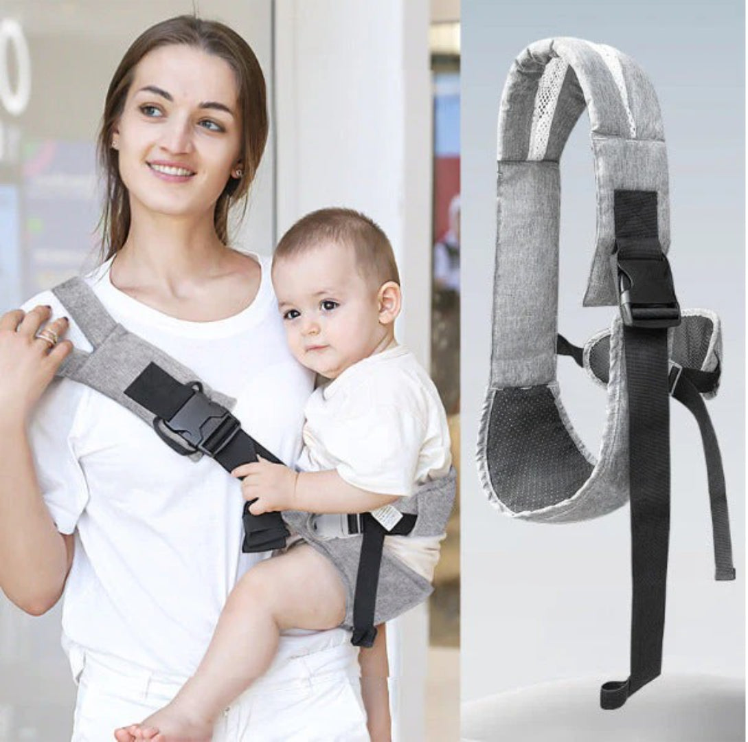 Adjustable baby wrap carrier in gray