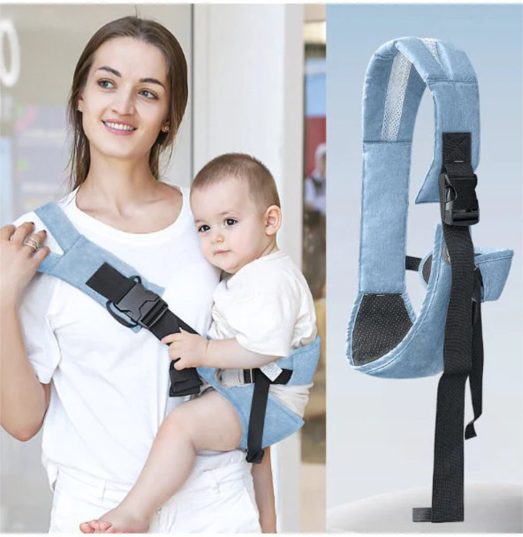 Adjustable baby wrap carrier in blue