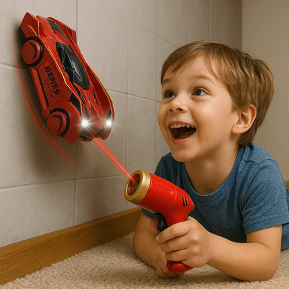 Red RC wall-climbing car