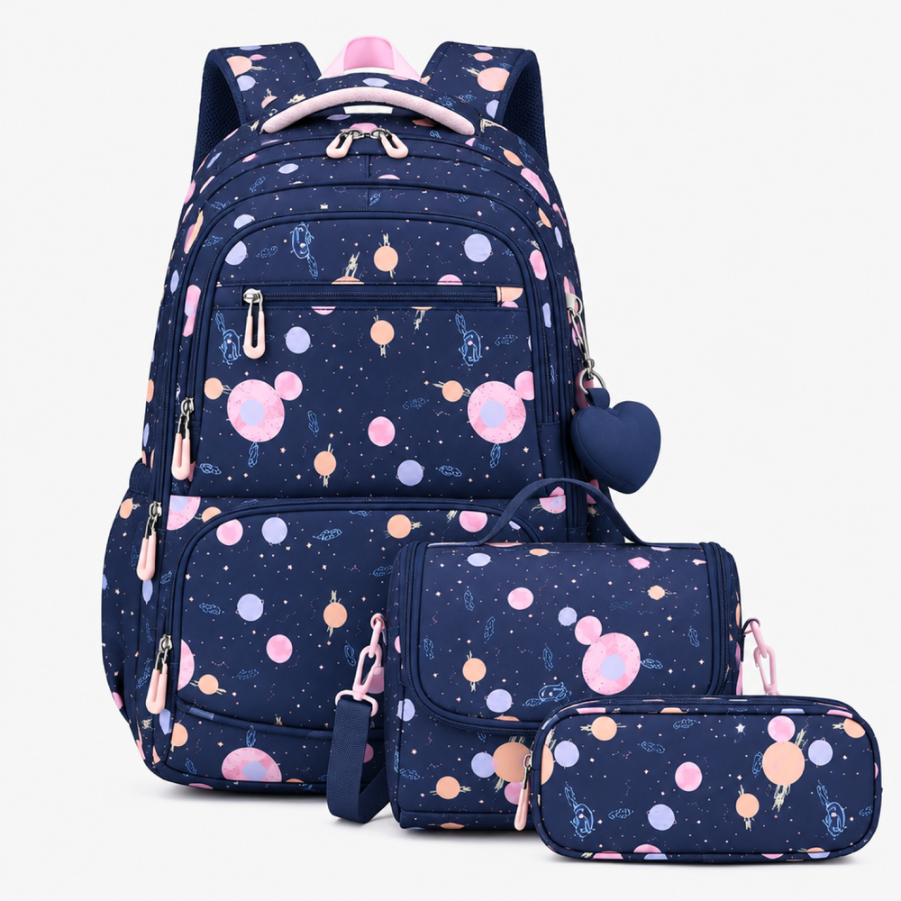 Ensemble de trois pièces de sac à dos scolaire à imprimé cartoon