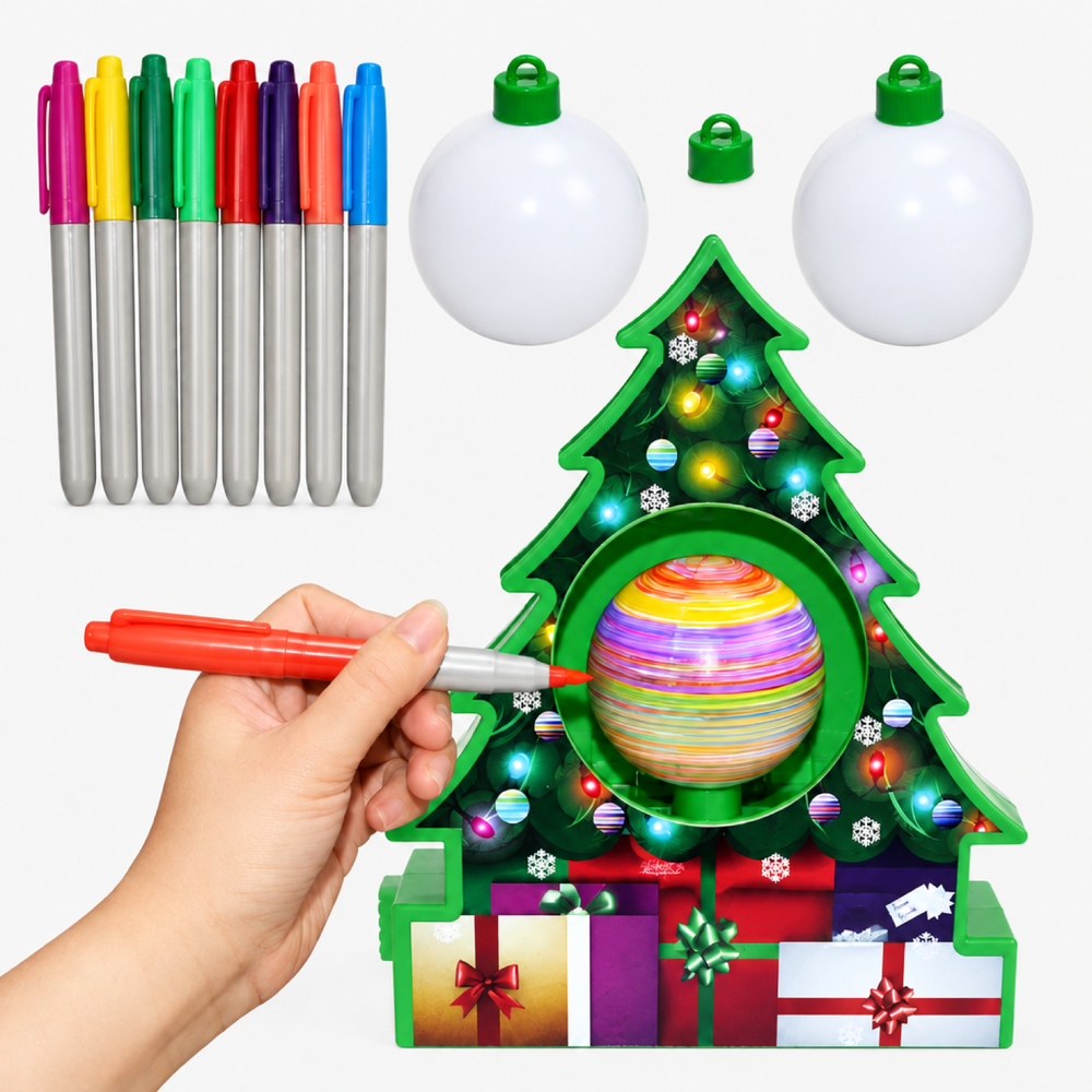 Christmas Ornament Spin Art Craft Kit – DIY Light-Up Set, 8 Markers