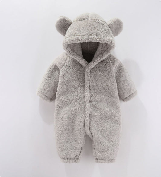 Baby hooded fleece romper — Grey