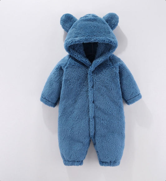 Baby hooded fleece romper — Blue