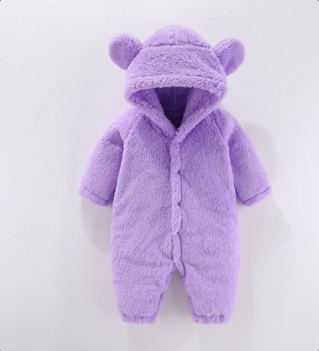 Baby hooded fleece romper — Purple