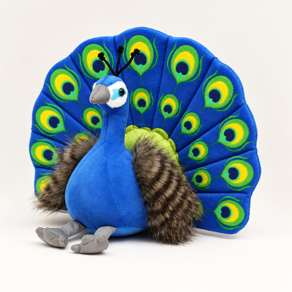 Peacock Plush Toy, Realistic Spread Tail Stuffed Bird 25cm